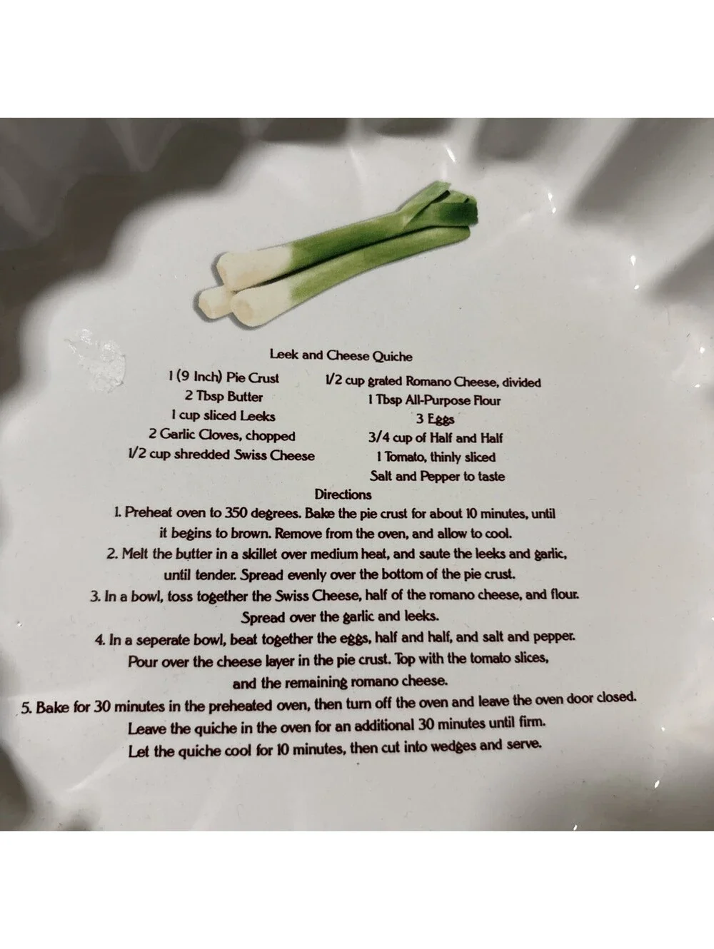 Vintage white ceramic quiche or flan baking dish